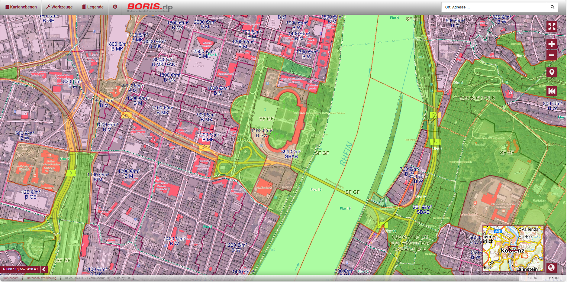 Desktopansicht von Bodenrichtwerten